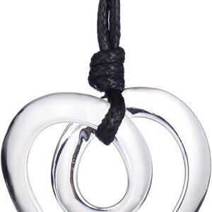 Heart Shape Long Pendant Necklace Silver Plated Black PU Leather Rope Long Chain